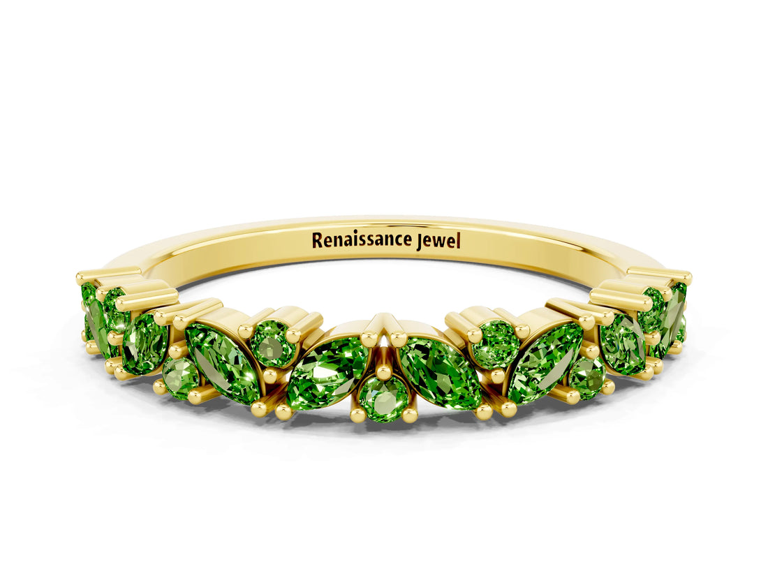 Yellow gold Marquise and Round Peridot Vine Eternity Band with Prong Setting_6