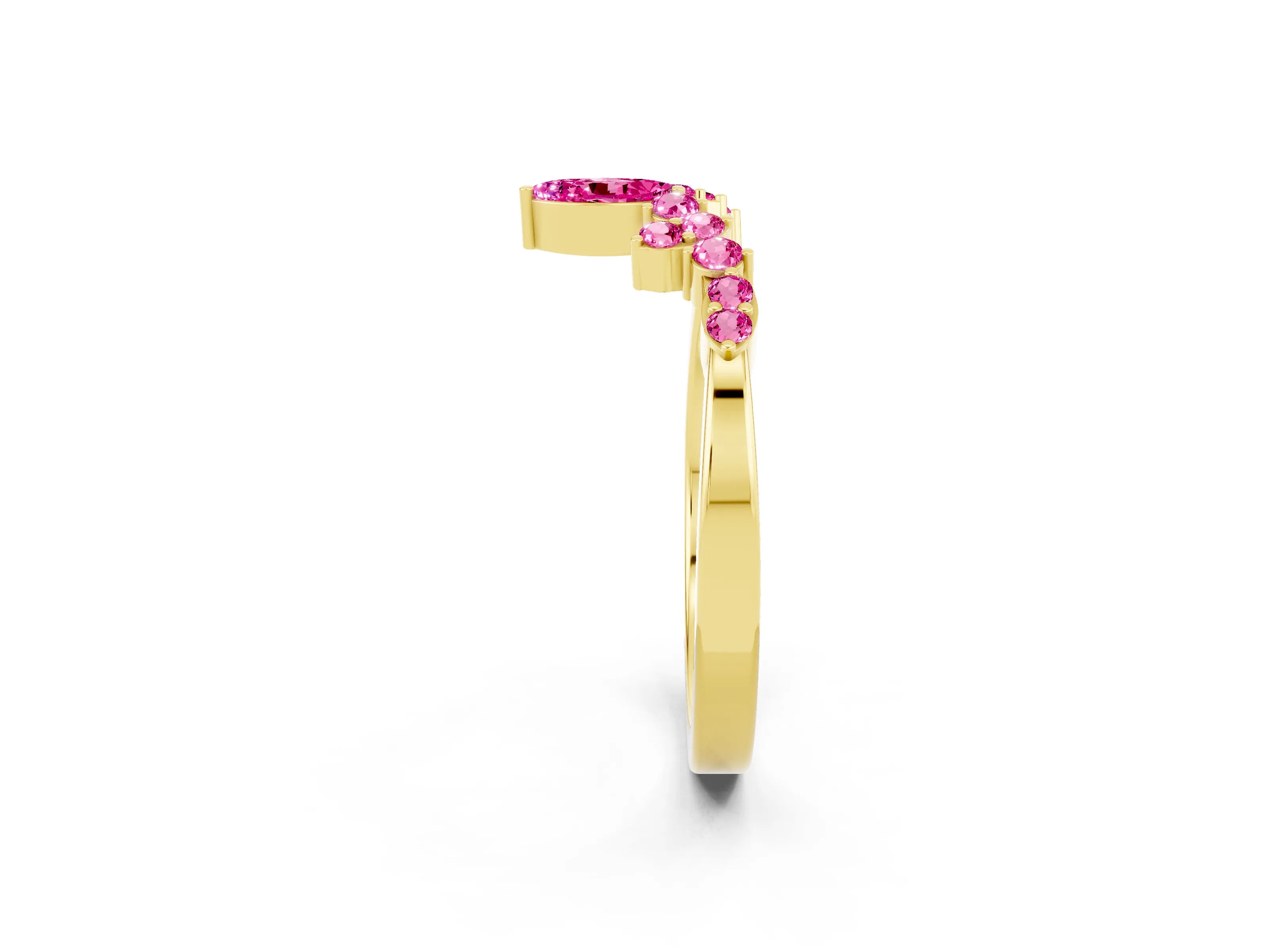 Yellow gold Marquise and Round Pink Sapphire Chevron Band with Prong Setting_20