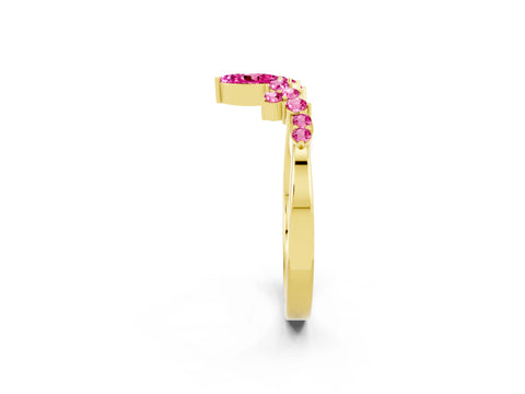 Yellow gold Marquise and Round Pink Sapphire Chevron Band with Prong Setting_20