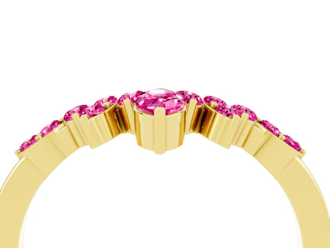 Yellow gold Marquise and Round Pink Sapphire Chevron Band with Prong Setting_22