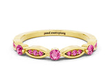 Yellow gold Marquise and Round Pink Sapphire Milgrain Band with Bezel Setting_6