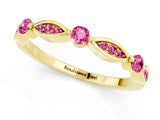 Yellow gold Marquise and Round Pink Sapphire Milgrain Band with Bezel Setting_7