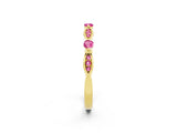 Yellow gold Marquise and Round Pink Sapphire Milgrain Band with Bezel Setting_8