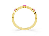 Yellow gold Marquise and Round Pink Sapphire Milgrain Band with Bezel Setting_9