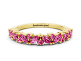 Yellow gold Marquise and Round Pink Sapphire Vine Eternity Band with Prong Setting_18