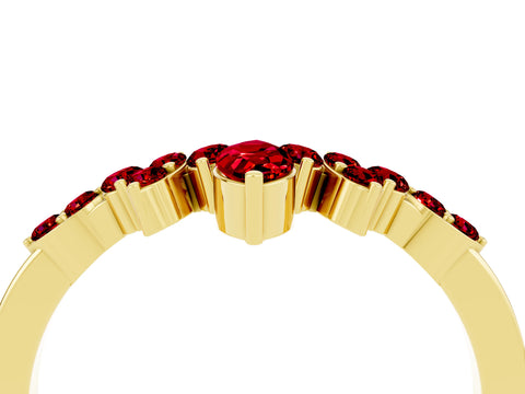 Yellow gold Marquise and Round Ruby Chevron Band with Prong Setting_10