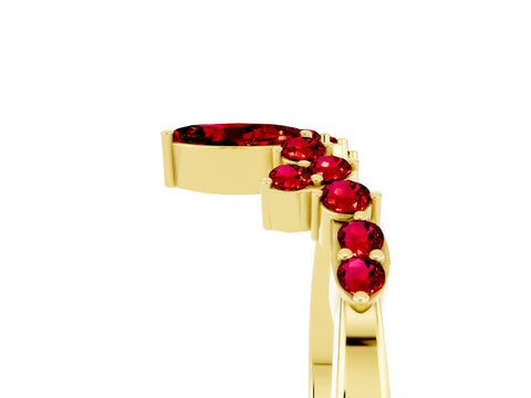 Yellow gold Marquise and Round Ruby Chevron Band with Prong Setting_11