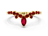Yellow gold Marquise and Round Ruby Chevron Band with Prong Setting_6