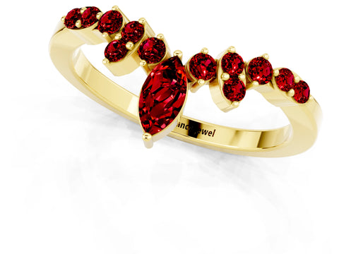 Yellow gold Marquise and Round Ruby Chevron Band with Prong Setting_7