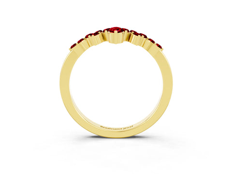 Yellow gold Marquise and Round Ruby Chevron Band with Prong Setting_9