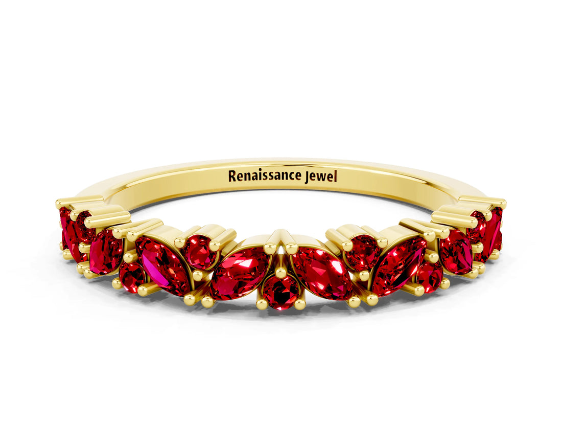 Yellow gold Marquise and Round Ruby Vine Eternity Band with Prong Setting_6