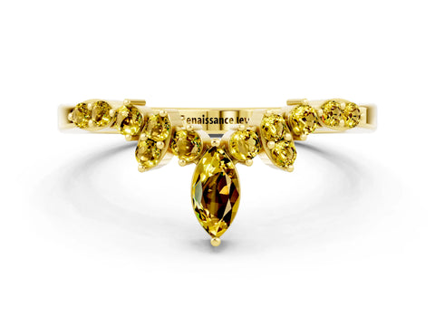 Yellow gold Marquise and Round Yellow Sapphire Chevron Band with Prong Setting_18