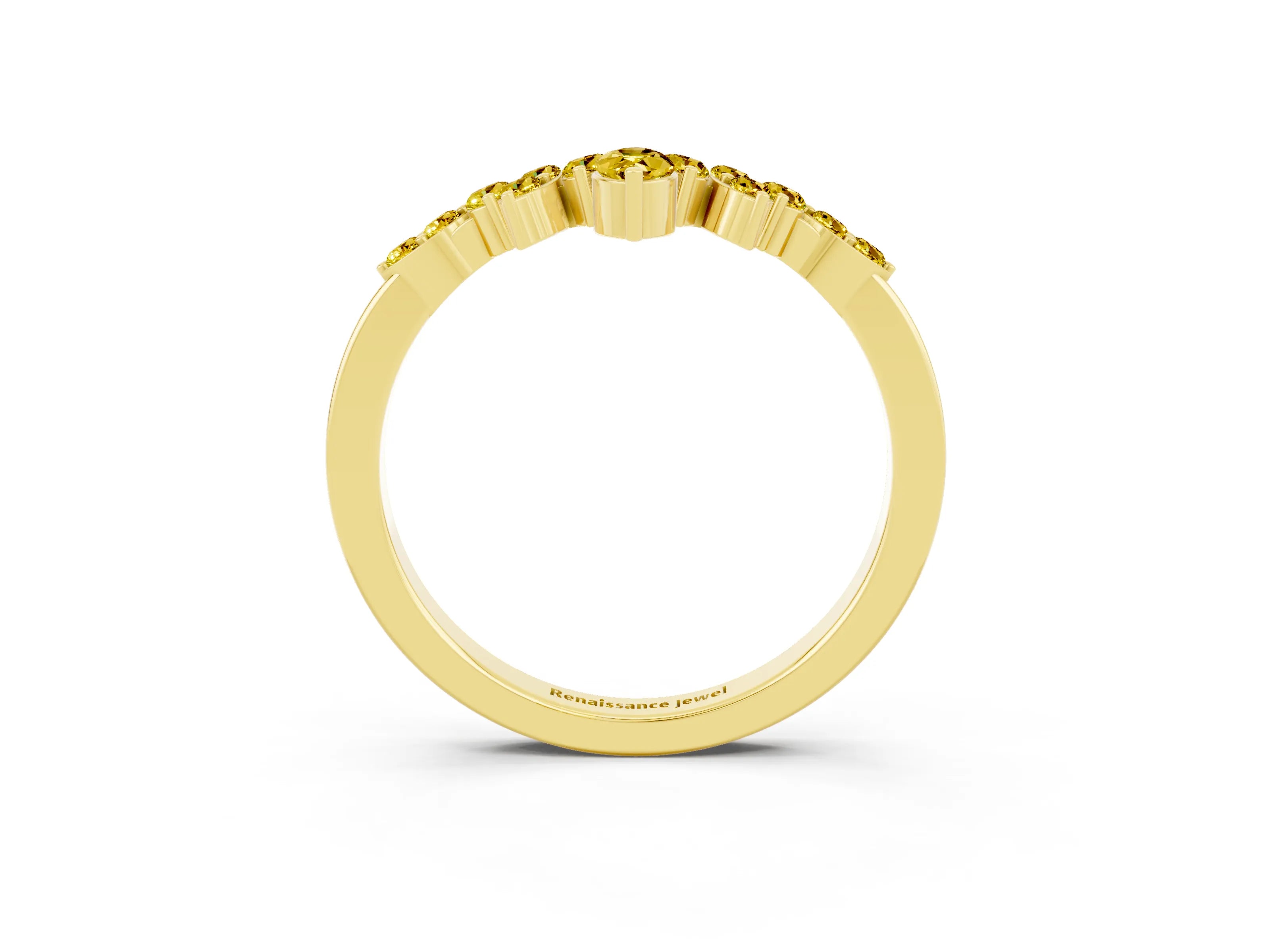 Yellow gold Marquise and Round Yellow Sapphire Chevron Band with Prong Setting_21