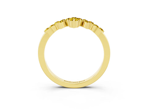 Yellow gold Marquise and Round Yellow Sapphire Chevron Band with Prong Setting_21