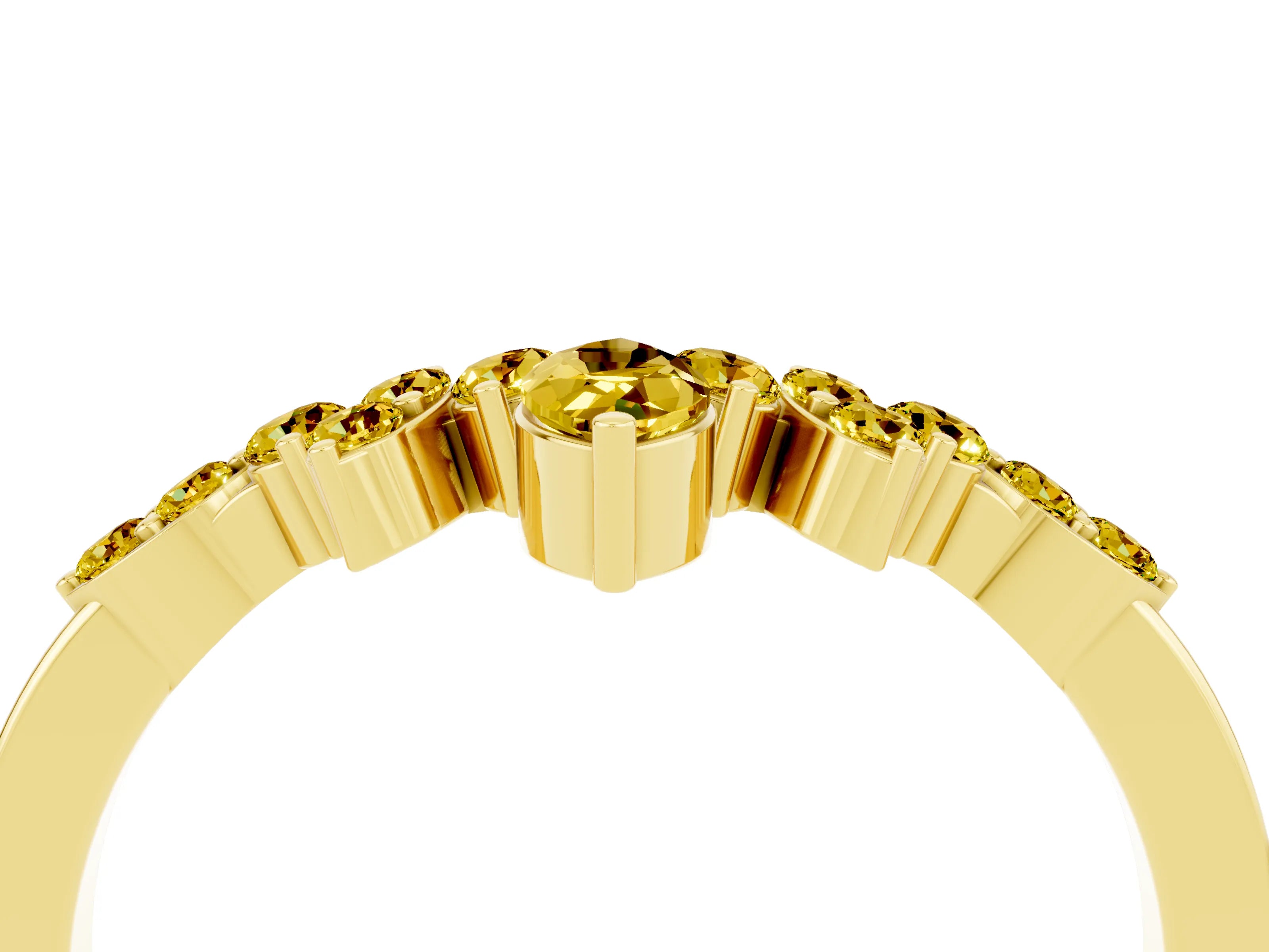Yellow gold Marquise and Round Yellow Sapphire Chevron Band with Prong Setting_22