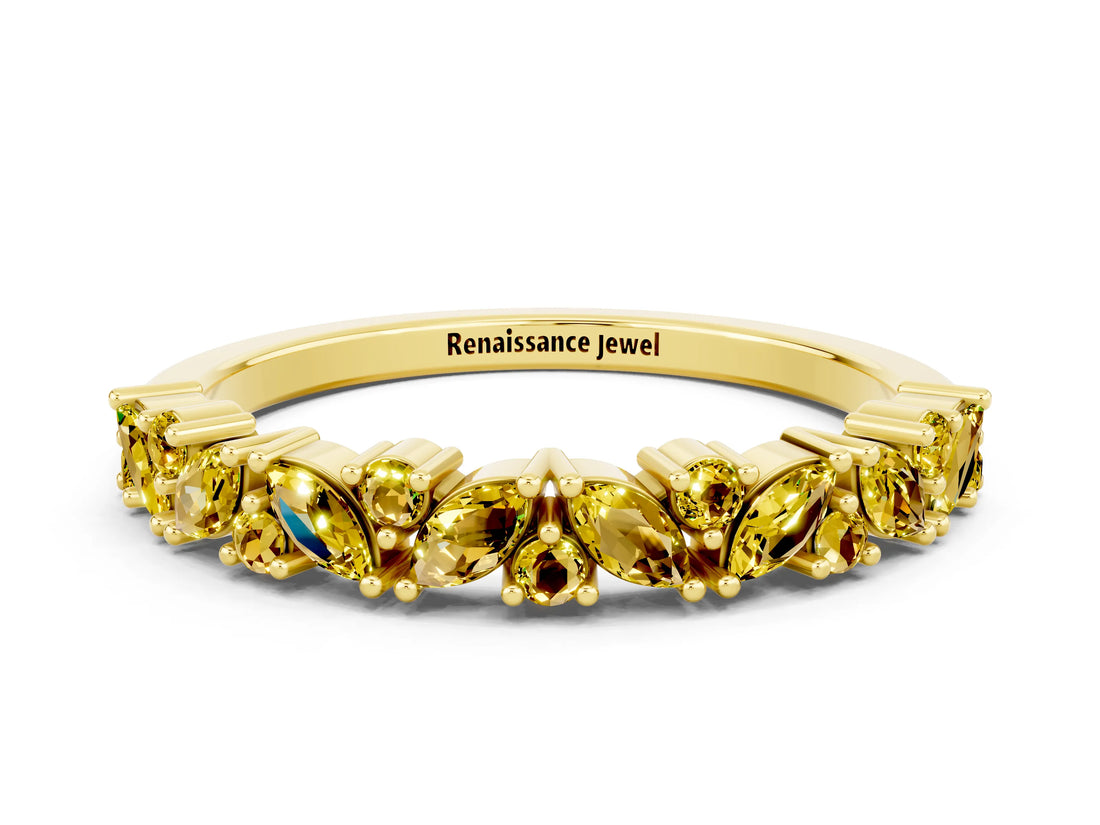 Yellow gold Marquise and Round Yellow Sapphire Vine Eternity Band with Prong Setting_18