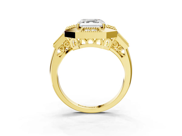 Yellow Gold Asscher Cut Vintage Halo Engagement Ring Setting