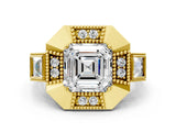 Yellow gold Milgrain Asscher Cut Diamond Halo Split Shank Ring_8