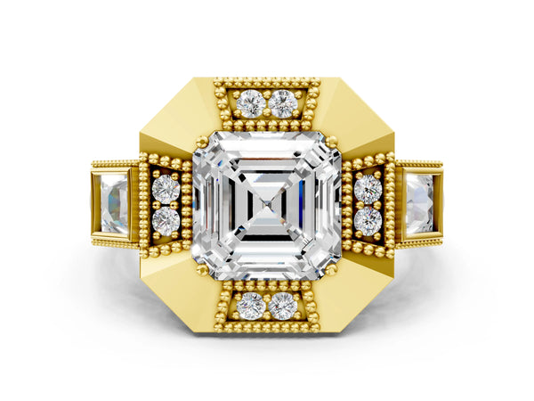 Yellow Gold Asscher Cut Vintage Halo Engagement Ring Setting