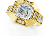 Yellow gold Milgrain Asscher Cut Diamond Halo Split Shank Ring_9
