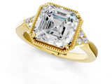 Yellow gold Milgrain Asscher Cut Diamond Ring with Tapered Pave Band and Four Prong Setting_50