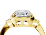 Yellow gold Milgrain Asscher Cut Diamond Ring with Tapered Pave Band and Four Prong Setting_53