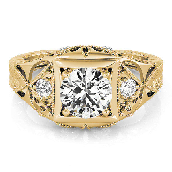 Yellow gold Milgrain Bezel Round-Cut Filigree Engagement Ring 1
