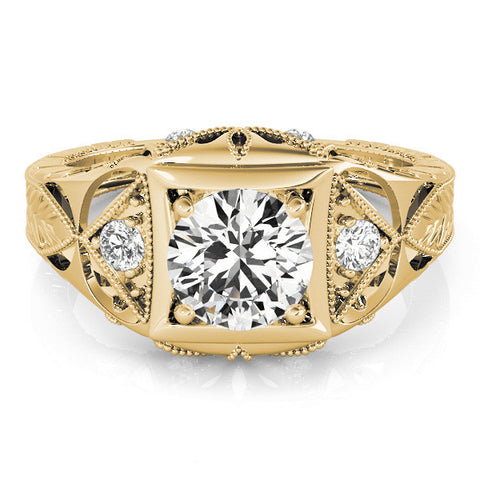 Yellow gold Milgrain Bezel Round-Cut Filigree Engagement Ring 1