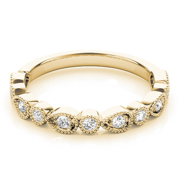 Yellow gold Milgrain Bezel Set Pear and Round Diamond Eternity Band 1