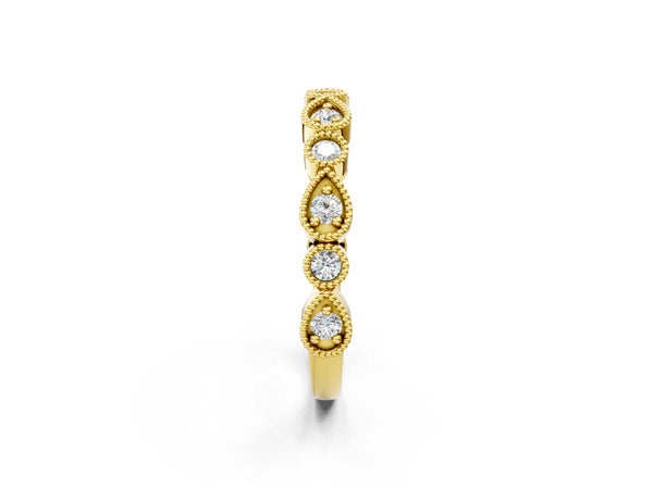Yellow gold Milgrain Bezel Set Pear and Round Diamond Eternity Band