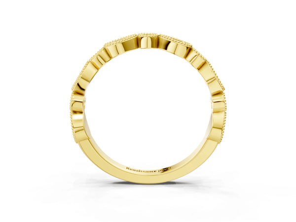 Yellow gold Milgrain Bezel Set Pear and Round Diamond Eternity Band