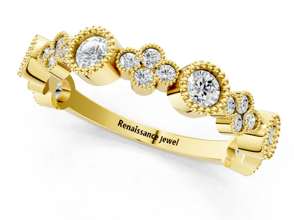 Yellow gold Milgrain Bezel Set Round Diamond Cluster Eternity Band