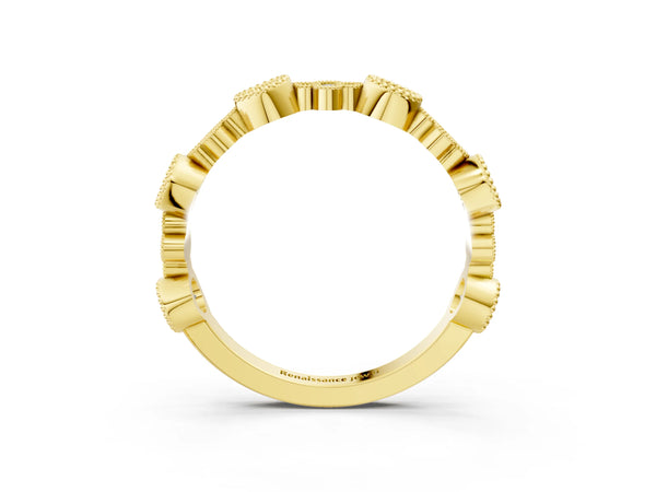 Yellow gold Milgrain Bezel Set Round Diamond Cluster Eternity Band