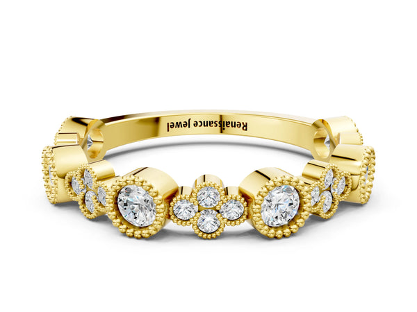 Yellow gold Milgrain Bezel Set Round Diamond Cluster Eternity Band