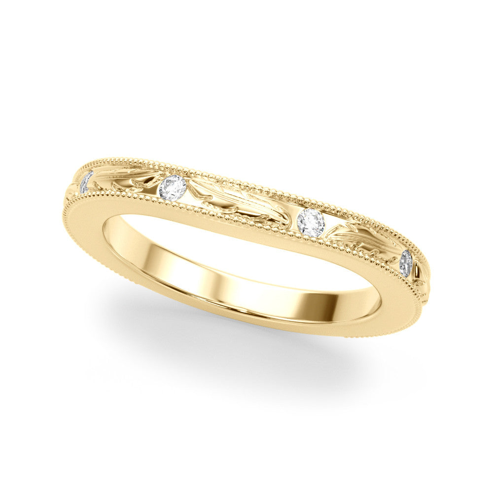 Yellow gold Milgrain Bezel Set Round Diamond Eternity Band