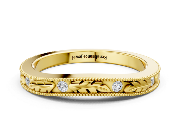 Yellow gold Milgrain Bezel Set Round Diamond Eternity Band