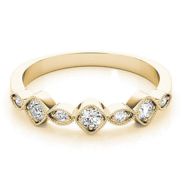 Yellow gold Milgrain Bezel Set Round and Marquise Diamond Half Eternity Band 1