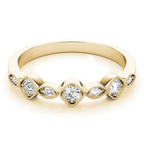 Yellow gold Milgrain Bezel Set Round and Marquise Diamond Half Eternity Band 1
