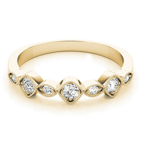 Yellow gold Milgrain Bezel Set Round and Marquise Diamond Half Eternity Band 1