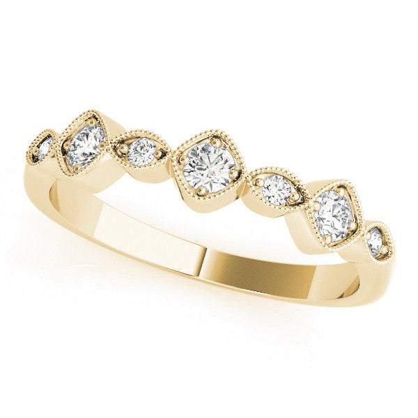 Yellow gold Milgrain Bezel Set Round and Marquise Diamond Half Eternity Band