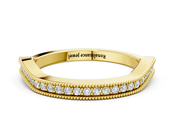 Yellow gold Milgrain Channel-Set Round Diamond Contour Band