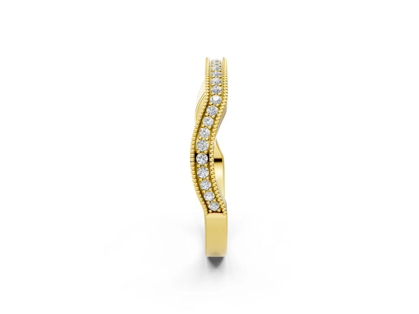 Yellow gold Milgrain Channel-Set Round Diamond Contour Band