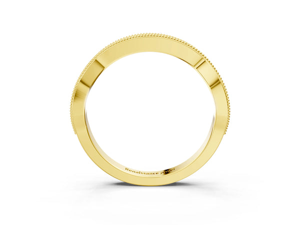 Yellow gold Milgrain Channel-Set Round Diamond Contour Band