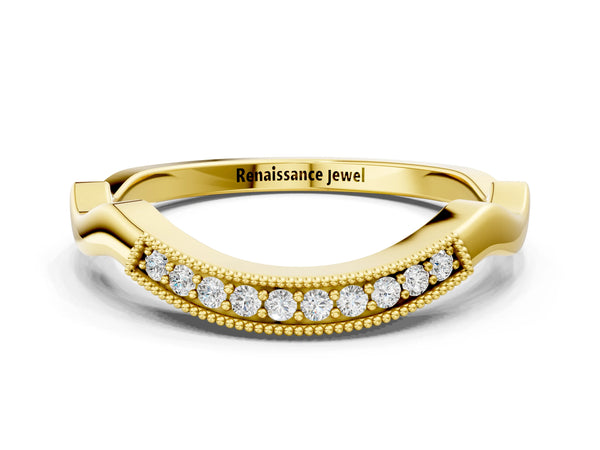 Yellow gold Milgrain Curved Diamond Pavé Band with Round Stones