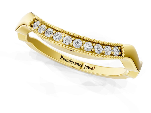 Yellow gold Milgrain Curved Diamond Pavé Band with Round Stones