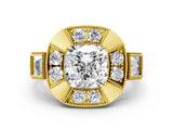 Yellow gold Milgrain Cushion Cut Diamond Halo Split Shank Ring_8