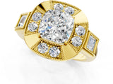 Yellow gold Milgrain Cushion Cut Diamond Halo Split Shank Ring_9