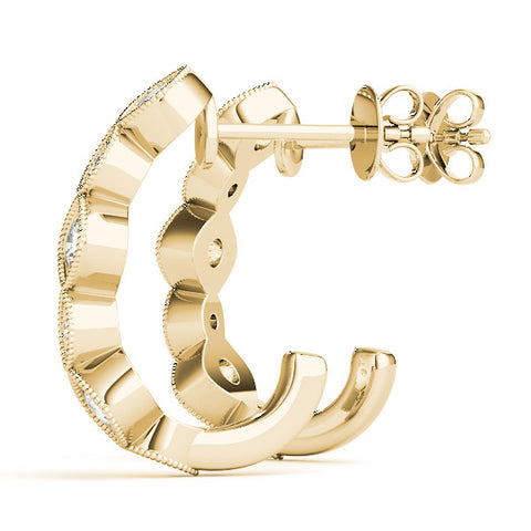 Yellow gold Milgrain Cushion and Marquise Diamond Hoop Earrings 1