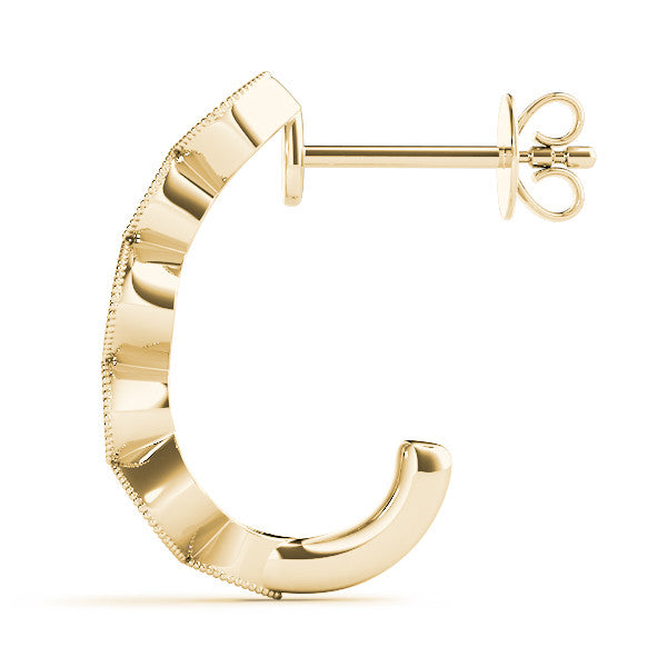 Yellow gold Milgrain Cushion and Marquise Diamond Hoop Earrings 3