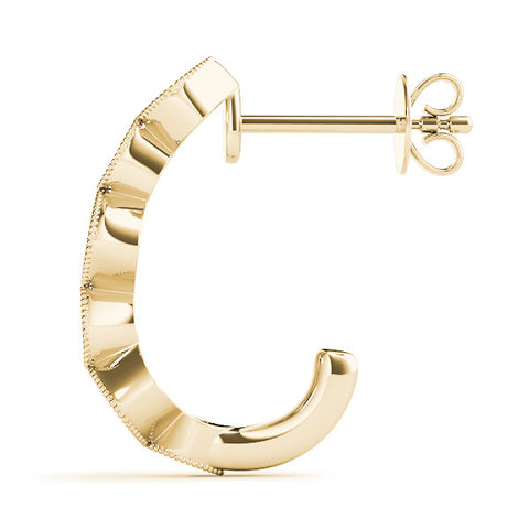 Yellow gold Milgrain Cushion and Marquise Diamond Hoop Earrings 3